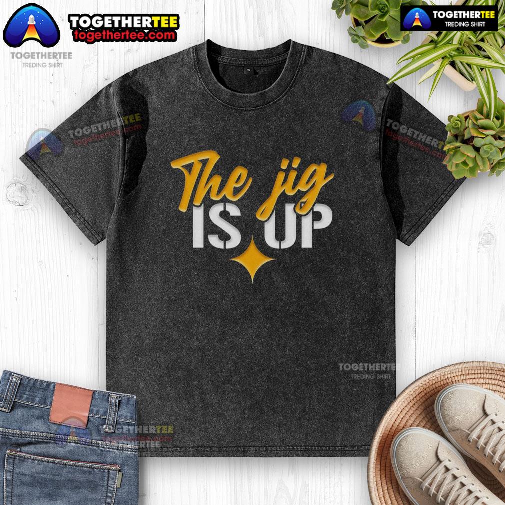 Alt Text: Nice The Jig Is Up Pittsburgh Steelers washed t-shirt featuring team colors and logo, perfect for fans.