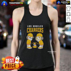 Official Los Angeles Chargers tank top featuring Michael Myers and Billy Puppet, showcasing a fun rivalry with Raiders and Broncos.