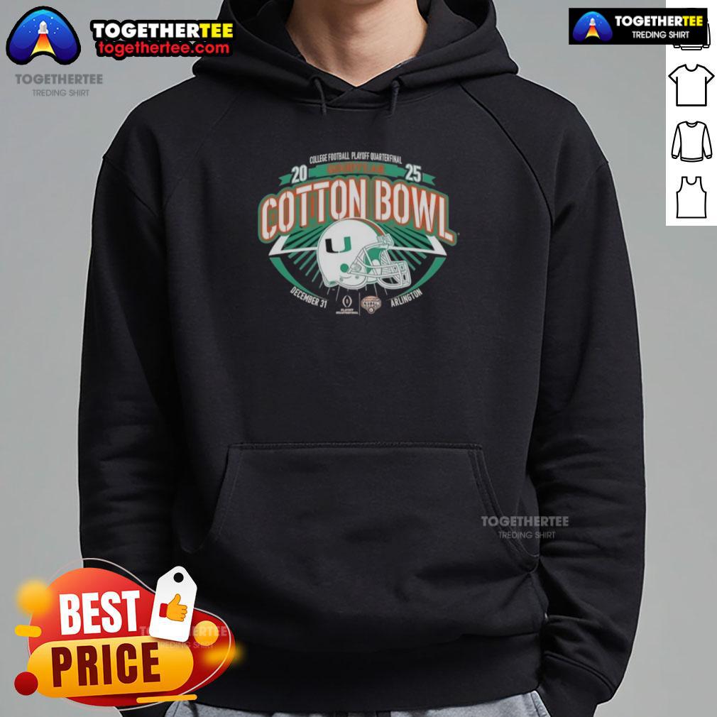 Official Miami Hurricanes Orange hoodie for the 2025 College Football Playoff Cotton Bowl quarterfinal.