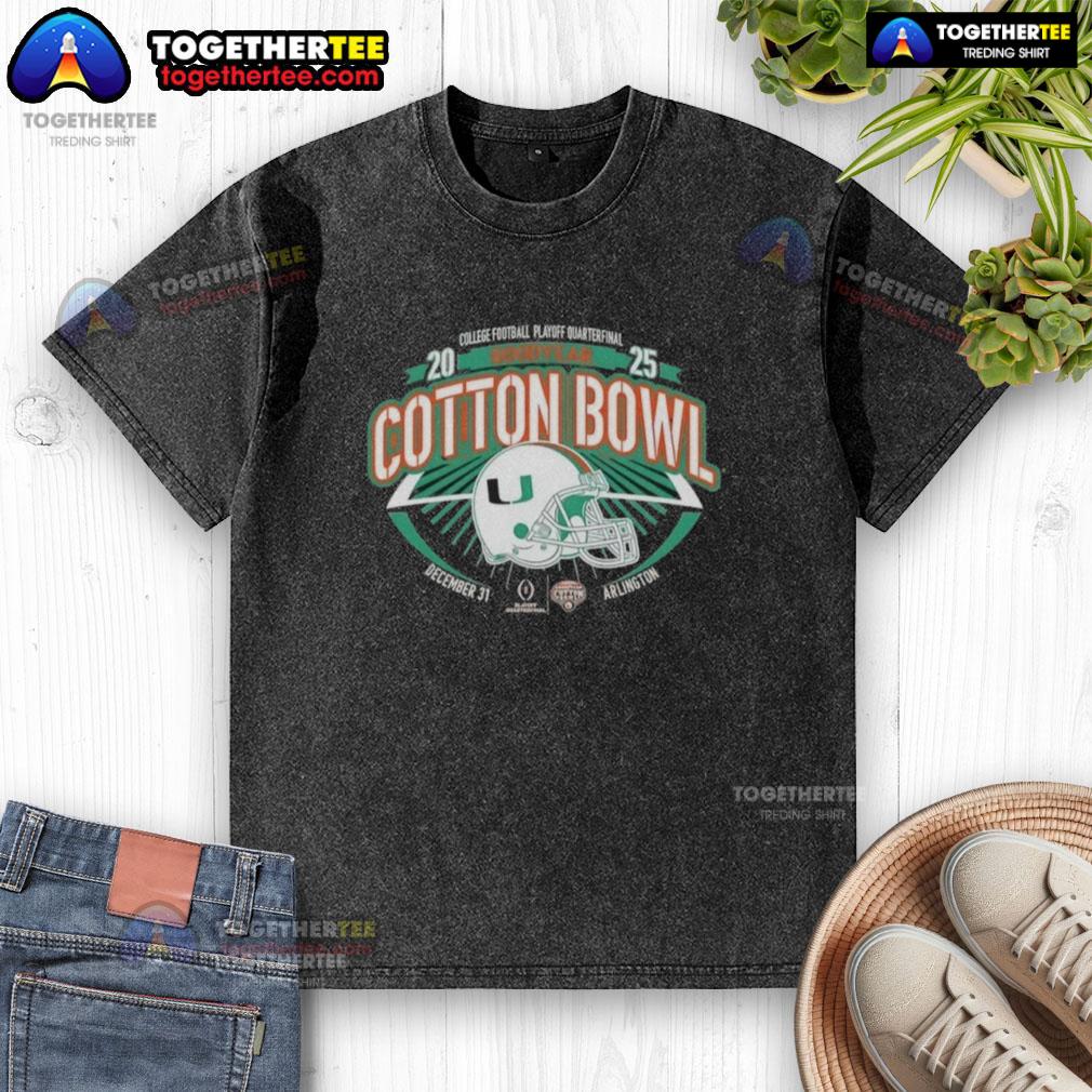 Official Miami Hurricanes Orange 2025 Cotton Bowl T-shirt for College Football Playoff Quarterfinal game day.