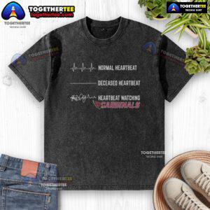 Official Arizona Cardinals washed t-shirt featuring normal and deceased heartbeat graphics for fans.
