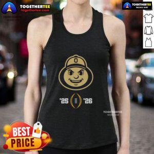 Official Ohio State Buckeyes mascot head design on 2025-2026 College Football Playoff tank top for fans.