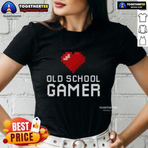 Official Old School Gamer Heart Ladies Tee featuring a retro gaming design, perfect for female gamers and nostalgia lovers.