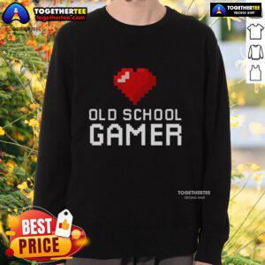 Official Old School Gamer Heart Sweatshirt featuring a retro gaming design, perfect for nostalgic gaming enthusiasts.