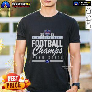 Alt Text: Official Penn State Nittany Lions Pinstripe Bowl Champions 2025 T-Shirt showcasing team pride and championship spirit.
