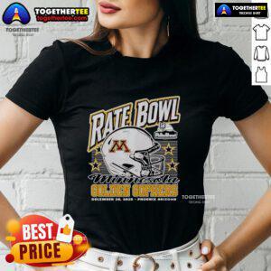 Alt Text: Premium Minnesota Golden Gophers 2025 Rate Bowl ladies tee featuring a stylish helmet design in Phoenix, Arizona.