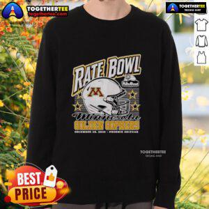 Alt Text: Premium Minnesota Golden Gophers 2025 Rate Bowl sweatshirt showcasing helmet design in Phoenix, Arizona colors.