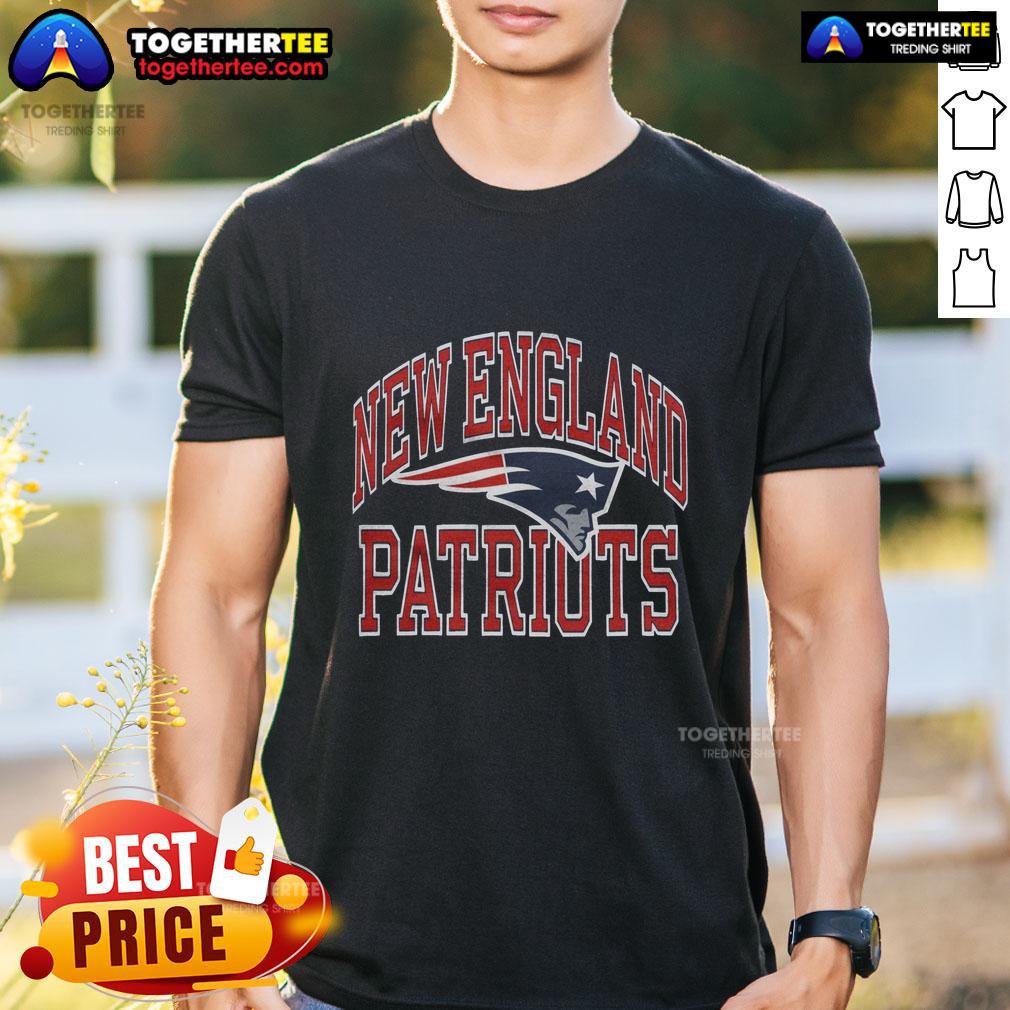Alt Text: Premium New England Patriots Arch T-Shirt featuring team colors and logo, perfect for fans and game day.