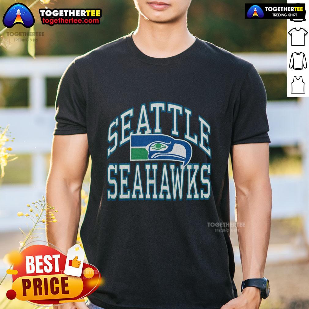 Alt Text: Premium Seattle Seahawks Arch T-Shirt featuring bold team graphics and a comfortable fit for fans.