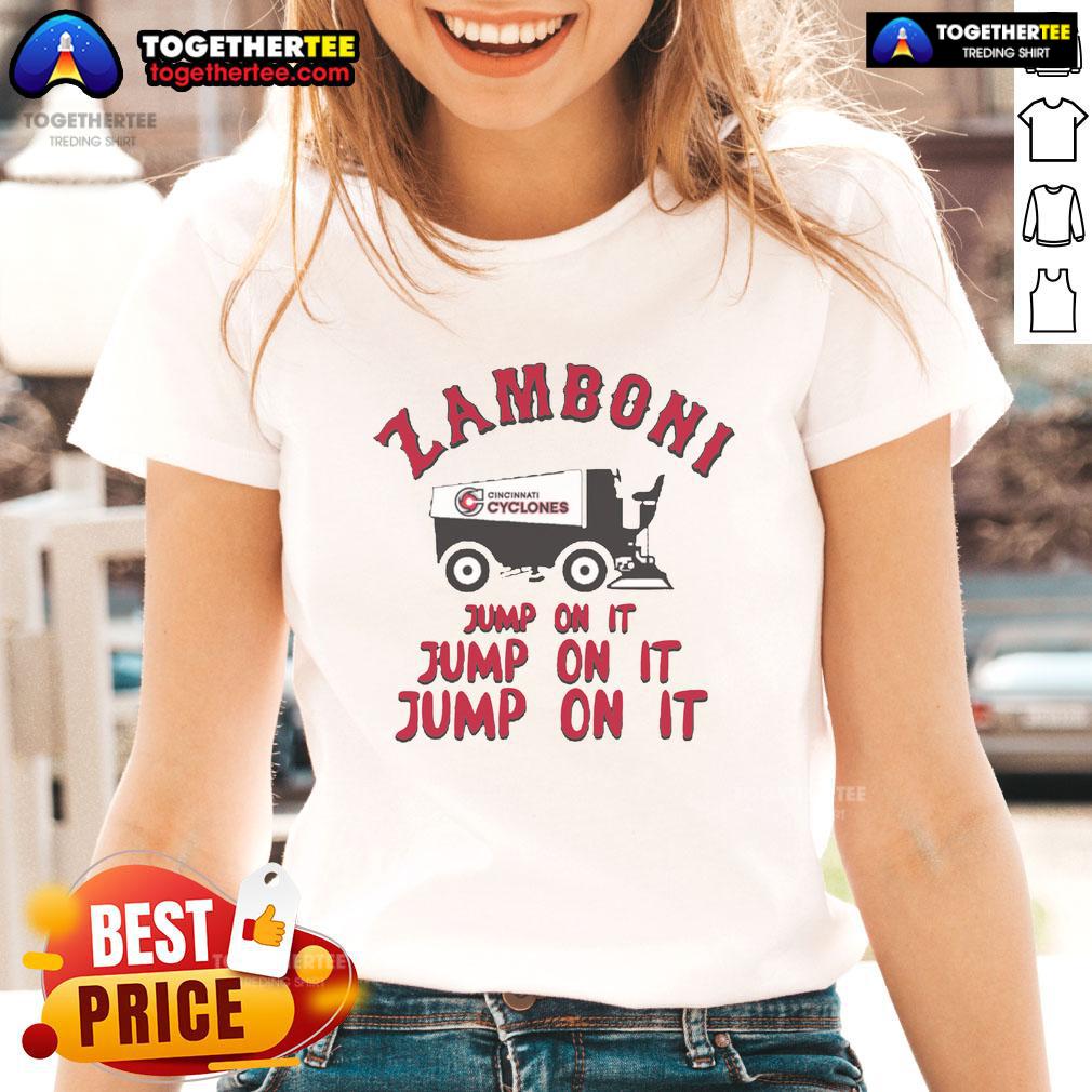 Cincinnati Cyclones Zamboni Ladies Tee featuring team logo, perfect for fans and casual wear.
