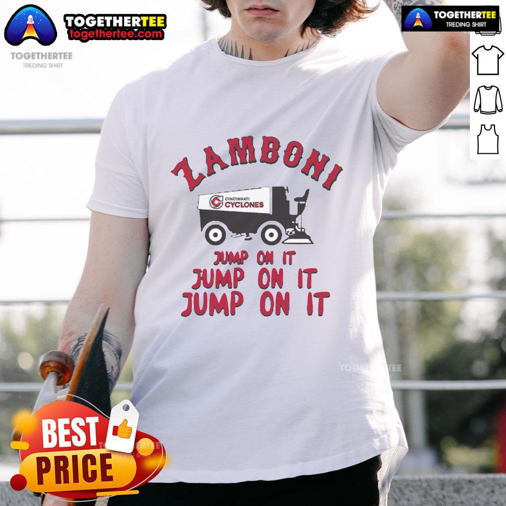 Alt Text: Top Cincinnati Cyclones Zamboni T-Shirt featuring vibrant graphics and team logo, perfect for fans and collectors.