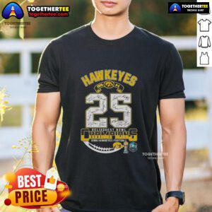 Alt Text: Top Iowa Hawkeyes Reliaquest Bowl Champions 2025 T-Shirt featuring team logo and vibrant colors, perfect for fans.