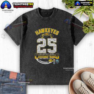 Top Iowa Hawkeyes Reliaquest Bowl Champions 2025 washed t-shirt featuring team logo and vibrant colors, perfect for fans.