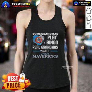 Grandmas enjoying bingo in Dallas Mavericks tank tops, showcasing fun and camaraderie at a lively game night.