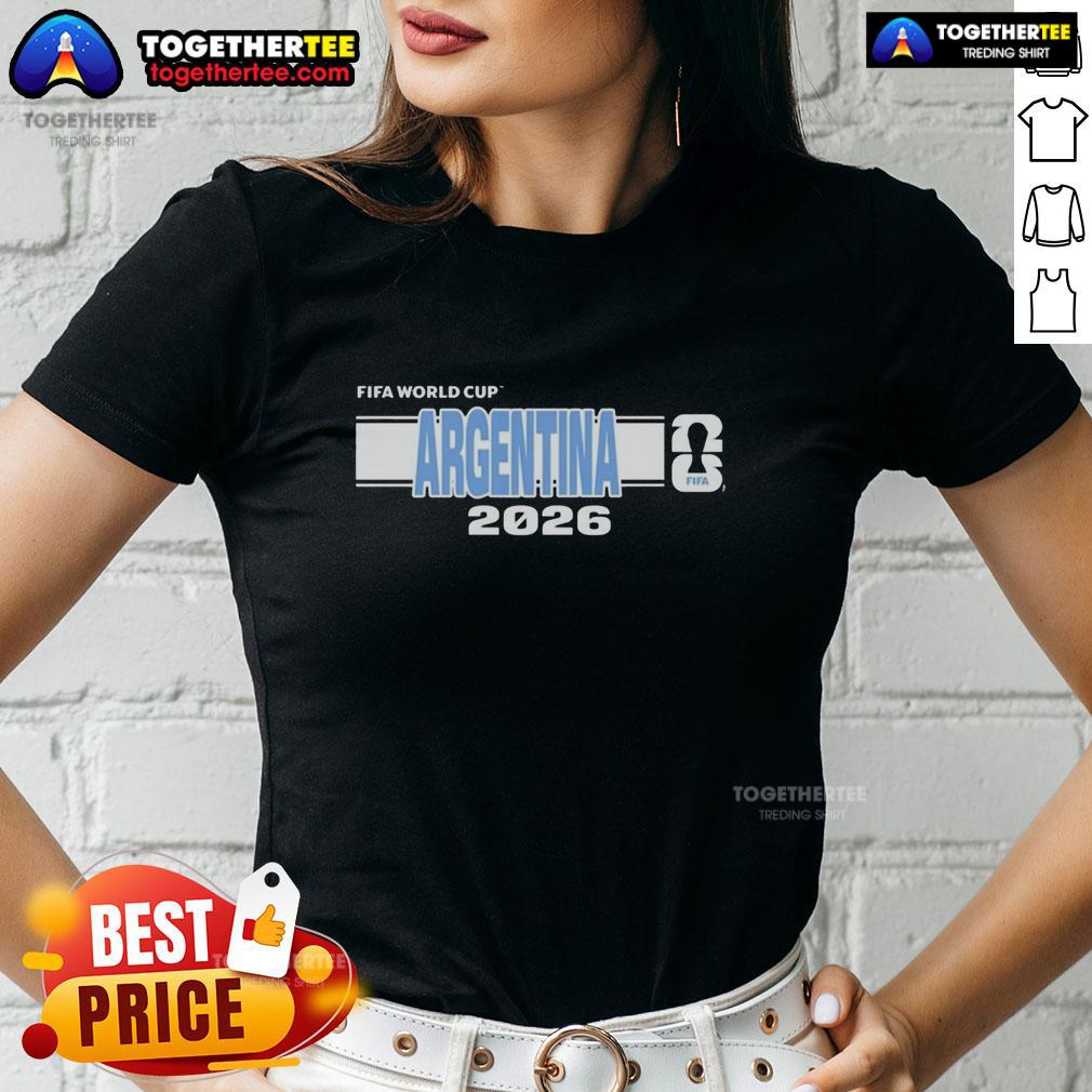 Nice Argentina FIFA 2026 World Cup ladies tee featuring vibrant colors and stylish design for soccer fans.