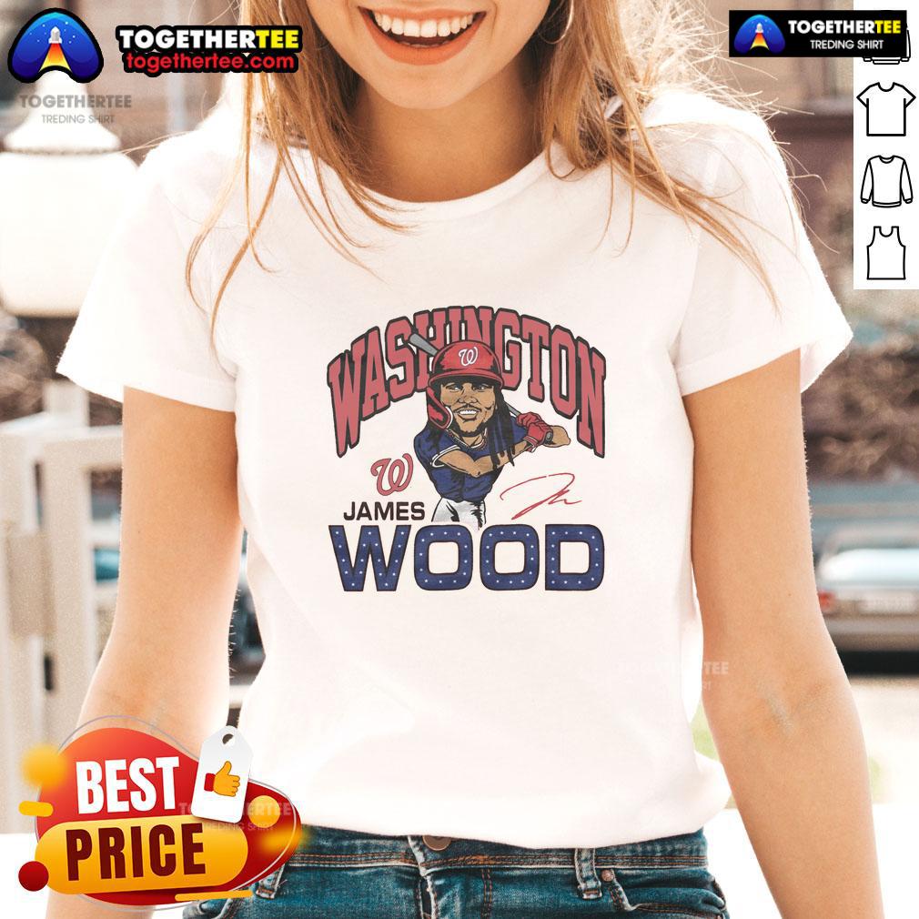 Alt Text: Nice Nationals James Wood Signature Ladies Tee featuring stylish design and vibrant colors for fans.