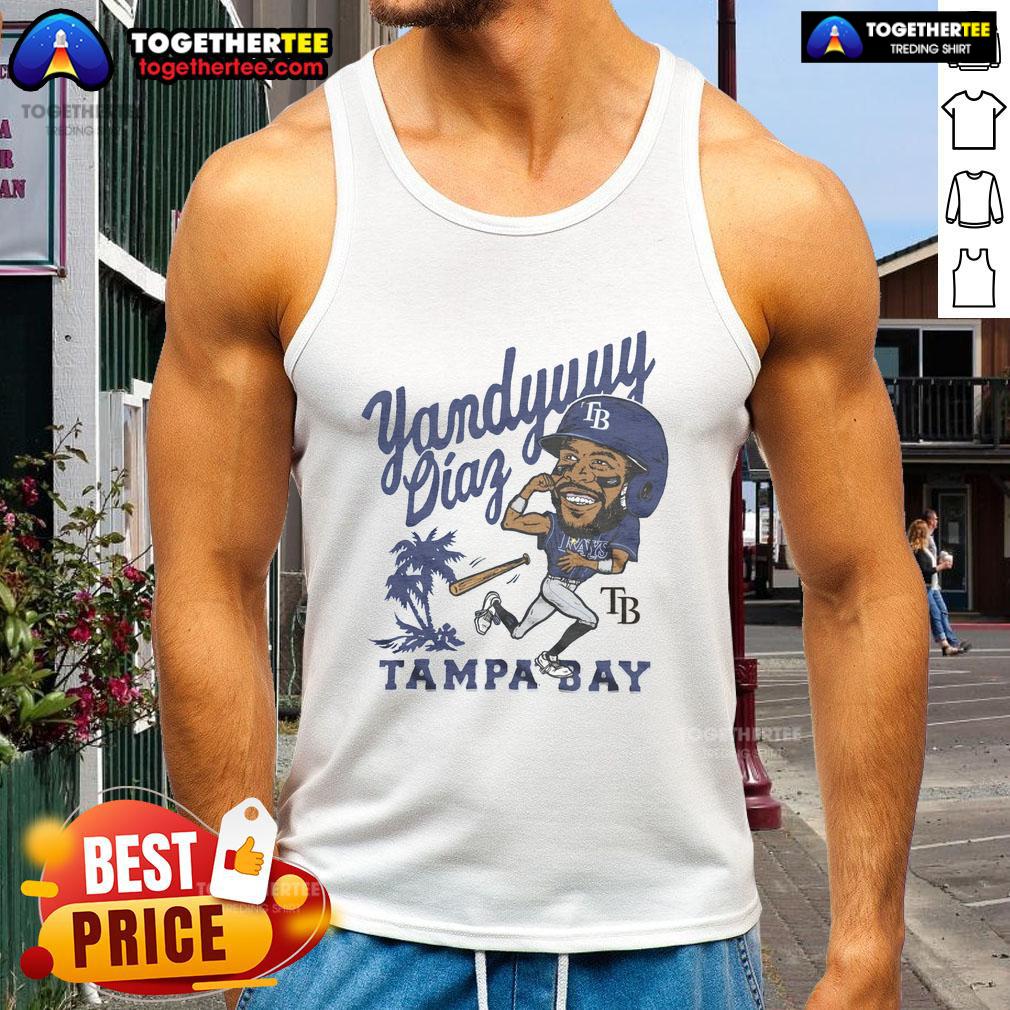 Yandy Diaz wearing a stylish Tampa Bay Rays tank top, showcasing team pride at a baseball game.