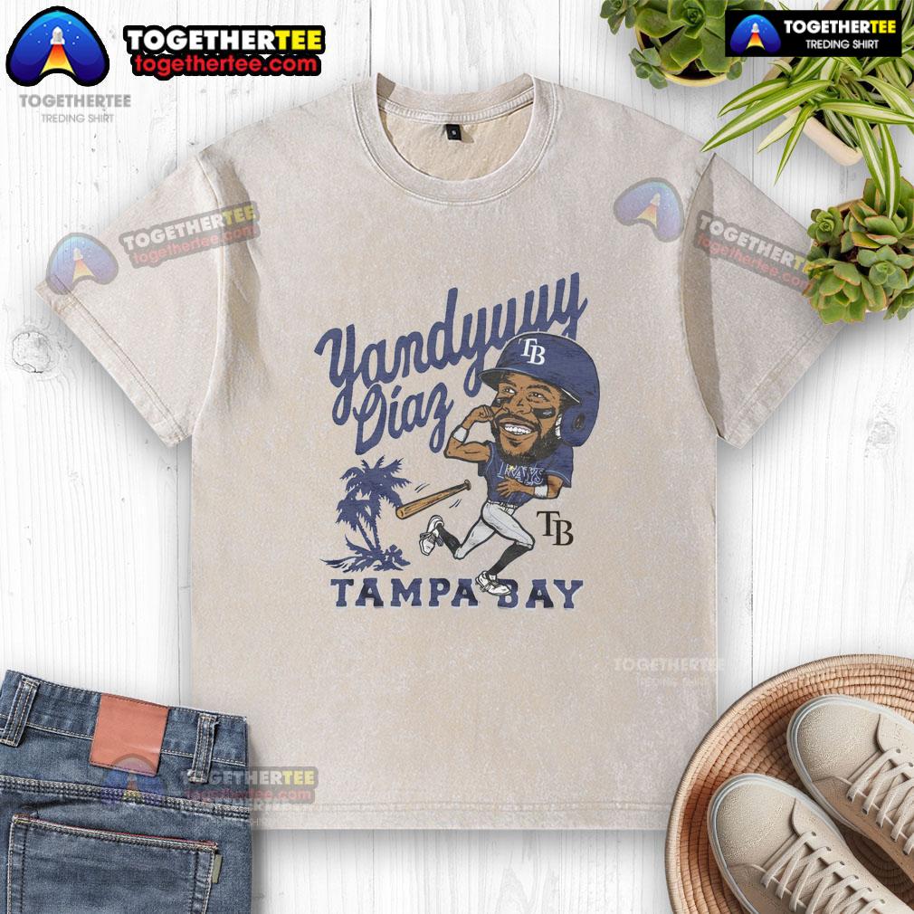 Yandy Diaz wearing a washed Tampa Bay Rays t-shirt, showcasing team spirit and casual style at the game.