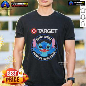 Official Happy Stitch Target Emotional Support Coworker T-Shirt featuring a cheerful design for supportive workplace vibes.