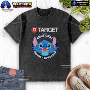 Happy Stitch emotional support coworker washed t-shirt available at Target, featuring a cheerful design for comfort.