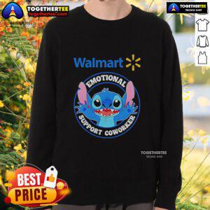 Official Happy Stitch Walmart Emotional Support Coworker Sweatshirt featuring a cozy design for comfort and style.