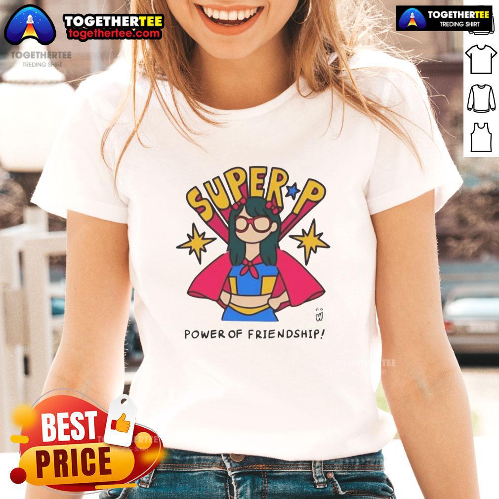 Official Super P Power of Friendship Ladies Tee featuring vibrant graphics and a comfortable fit for any fan.