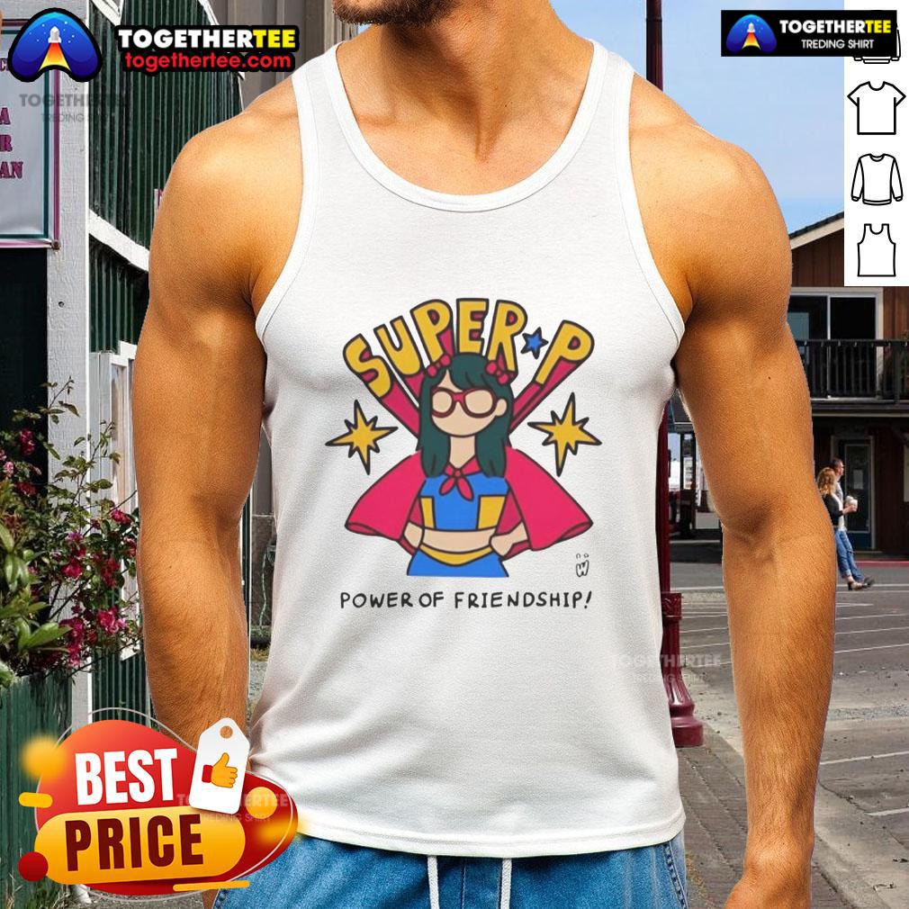 Official Super P Power of Friendship Tank Top featuring vibrant colors and a fun design, perfect for summer wear.
