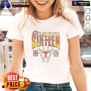 Official Texas Longhorns 2026 March Madness Sweet 16 NCAA Women's Basketball Tournament ladies tee in vibrant colors.