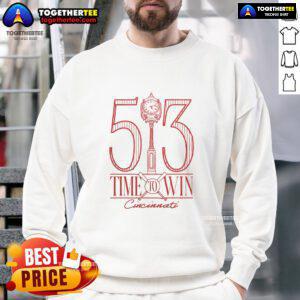 Alt Text: Official Time To Win Cincinnati baseball sweatshirt featuring team colors and logo, perfect for fans and casual wear.