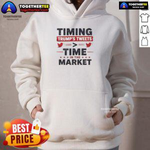 Official Timing Trumps Tweets Time In The Market Hoodie featuring bold graphic design and vibrant colors.