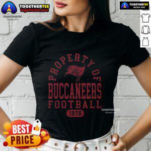 Original Tampa Bay Buccaneers 1976 ladies tee featuring team logo and vintage design, perfect for fans.