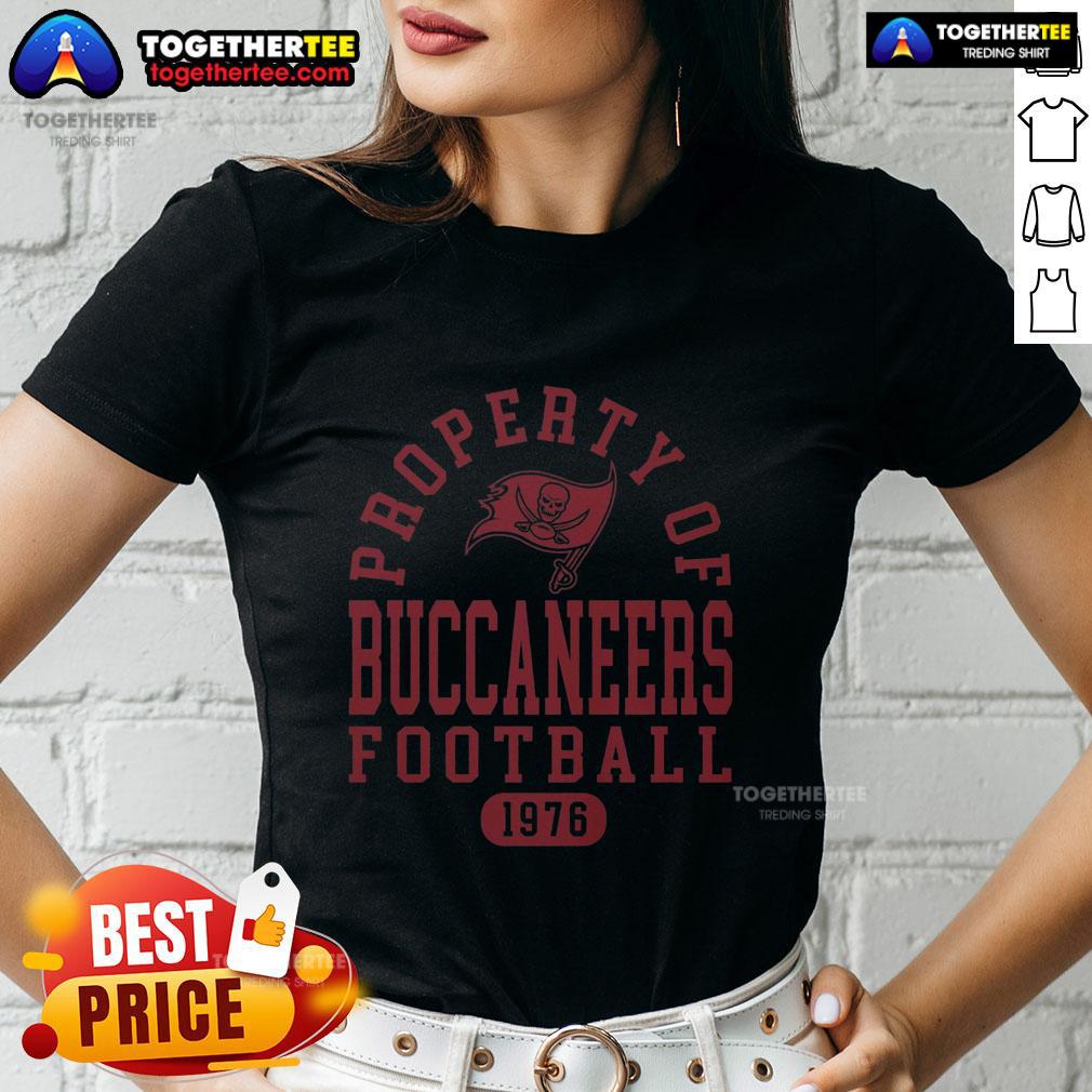 Original Tampa Bay Buccaneers 1976 ladies tee featuring team logo and vintage design, perfect for fans.