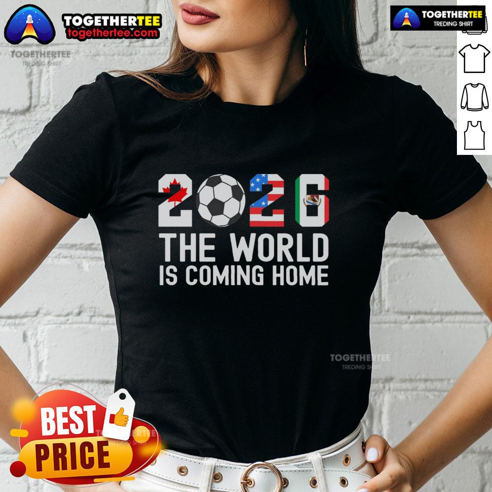 Alt Text: Pretty 2026 World Cup Football Ladies Tee featuring stylish design for fans celebrating the tournament.