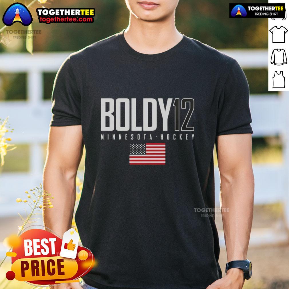 Pretty Matt Boldy 12 Minnesota Wild USA Flag Elite T-Shirt showcasing team pride and vibrant design for fans.