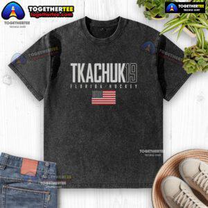 Pretty Matthew Tkachuk 19 Florida Panthers USA Flag Elite Washed T-Shirt showcasing vibrant design for fans.