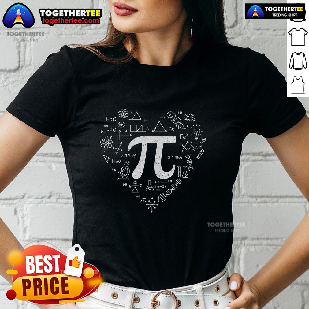 Pretty Pi 3.14 math science lover heart ladies tee design featuring a stylish graphic with vibrant colors.