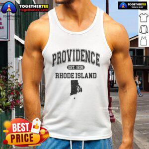 Alt Text: Stylish tank top featuring 'Pretty Providence, Rhode Island Est. 1636' design, perfect for casual wear.