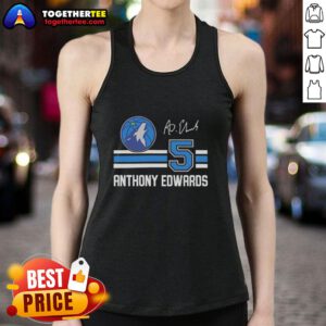 Alt Text: Awesome Anthony Edwards Minnesota Timberwolves signature name and number tank top featuring vibrant team colors.