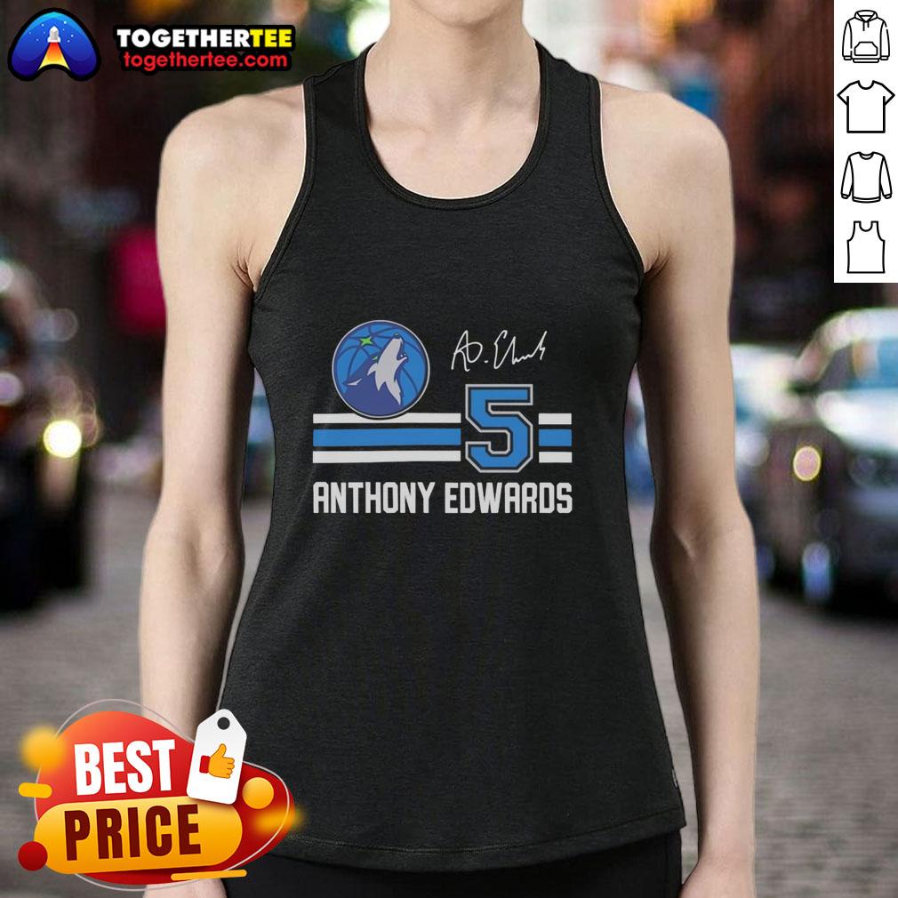 Alt Text: Awesome Anthony Edwards Minnesota Timberwolves signature name and number tank top featuring vibrant team colors.