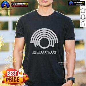 Alt Text: Awesome Liam O'Brien proudly wearing an Epidaurus T-shirt, showcasing a stylish design and vibrant colors.