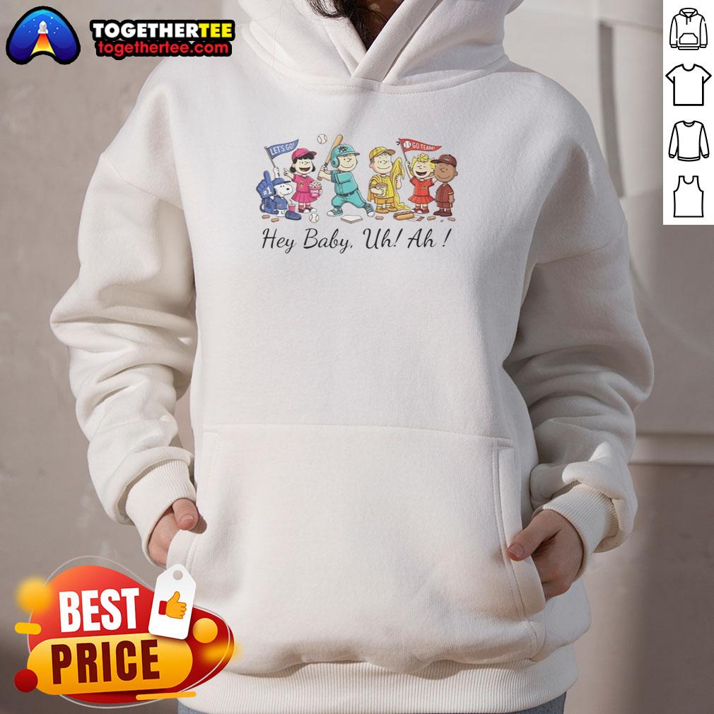 Alt Text: Awesome Snoopy Peanuts and Friends hoodie featuring the fun phrase 'Hey Baby Uh Ah' in vibrant colors.