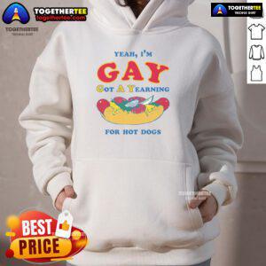 Alt Text: Awesome Yeah I'm Gay hoodie with a hot dog graphic, perfect for LGBTQ+ pride and casual wear.