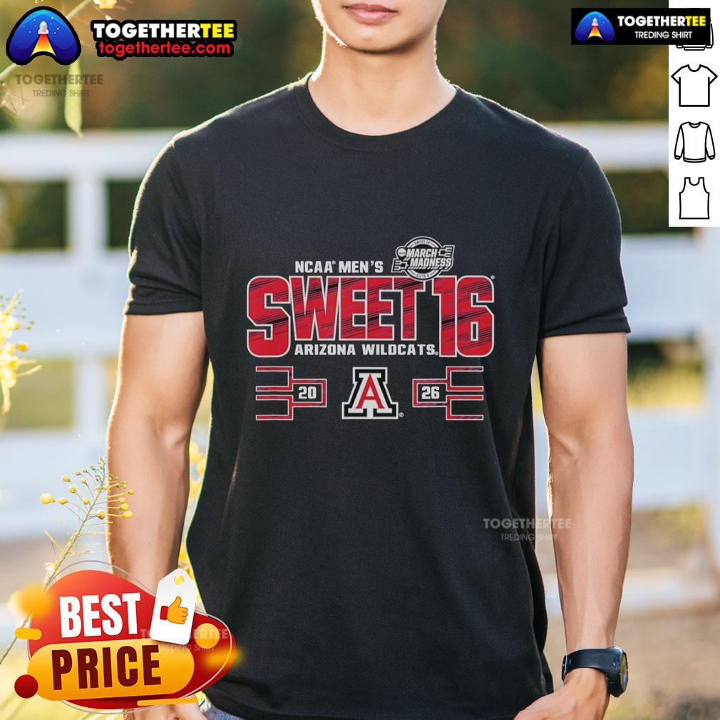 Good Arizona Wildcats NCAA Men's Sweet 16 2026 March Madness T-Shirt featuring team colors and logo.