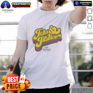 Good Jobs And Justice logo t-shirt featuring bold design, promoting fair employment and social justice awareness.