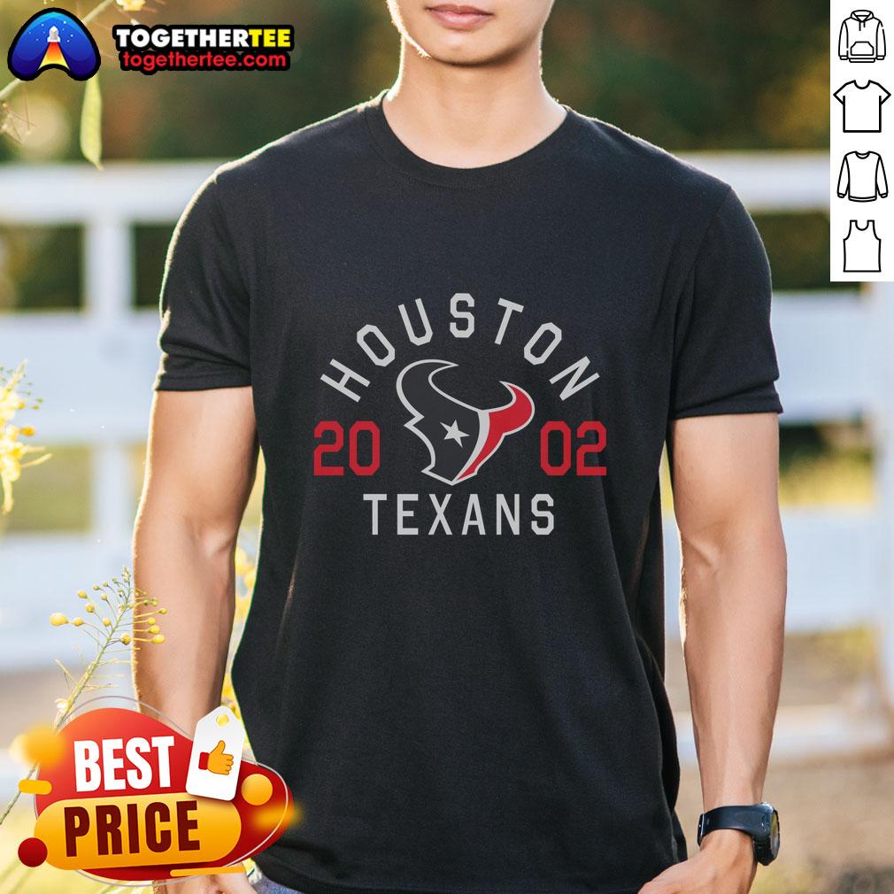 Alt Text: Hot Houston Texans Heritage Print T-Shirt featuring vibrant team colors and logo, perfect for fans and game day.