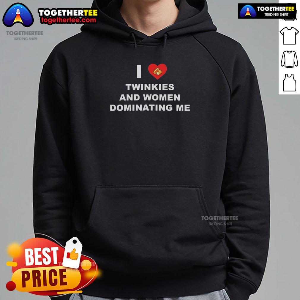 Heart cake hoodie featuring 'I Love Twinkies and Women Dominating Me' design, perfect for fun and quirky fashion lovers.