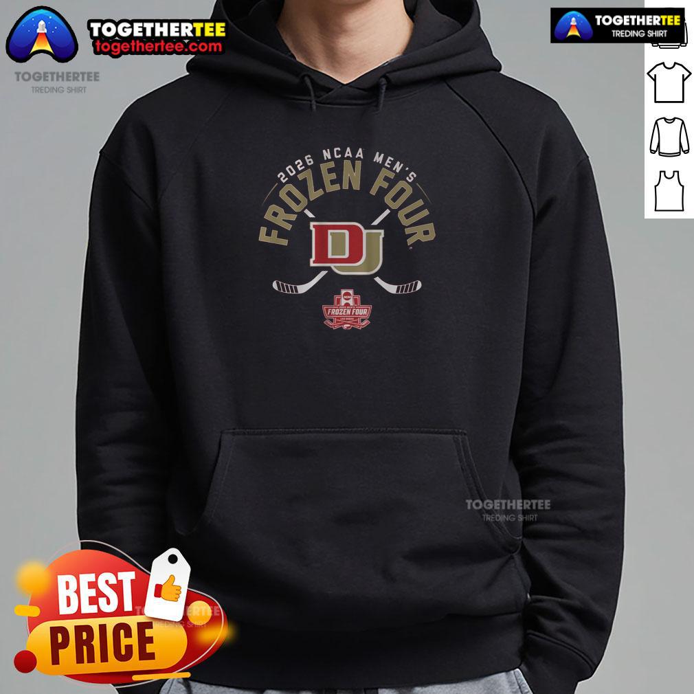 Alt Text: Official Denver Men's Hockey 2026 Frozen Four Hoodie featuring team colors and logo, perfect for fans and supporters.