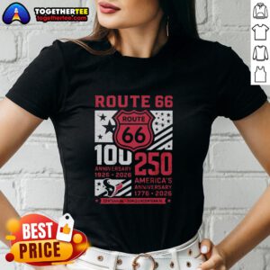 Alt Text: Official Houston Texans Route 66 Centennial 100th Anniversary Ladies Tee celebrating 250th America Anniversary.