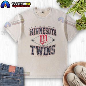 Official Minnesota Twins Major League Baseball Cooperstown Diamond Washed T-Shirt in navy blue with logo.