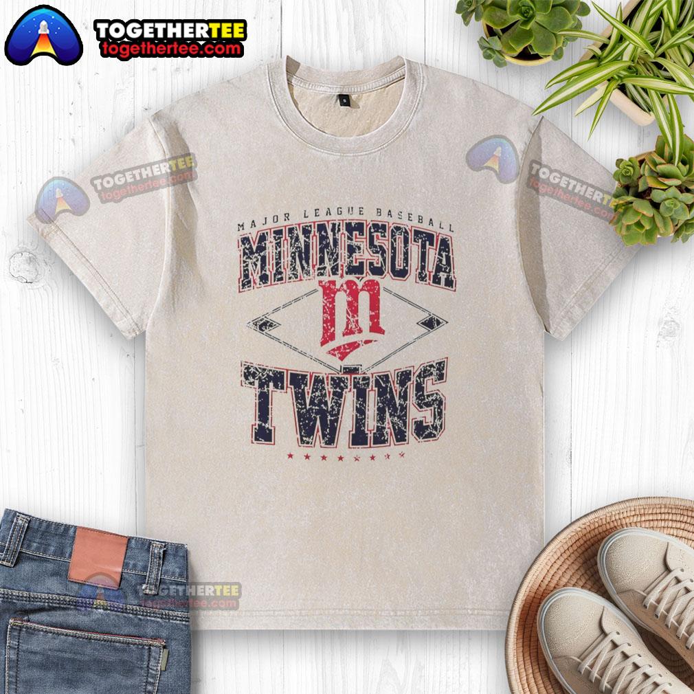 Official Minnesota Twins Major League Baseball Cooperstown Diamond Washed T-Shirt in navy blue with logo.